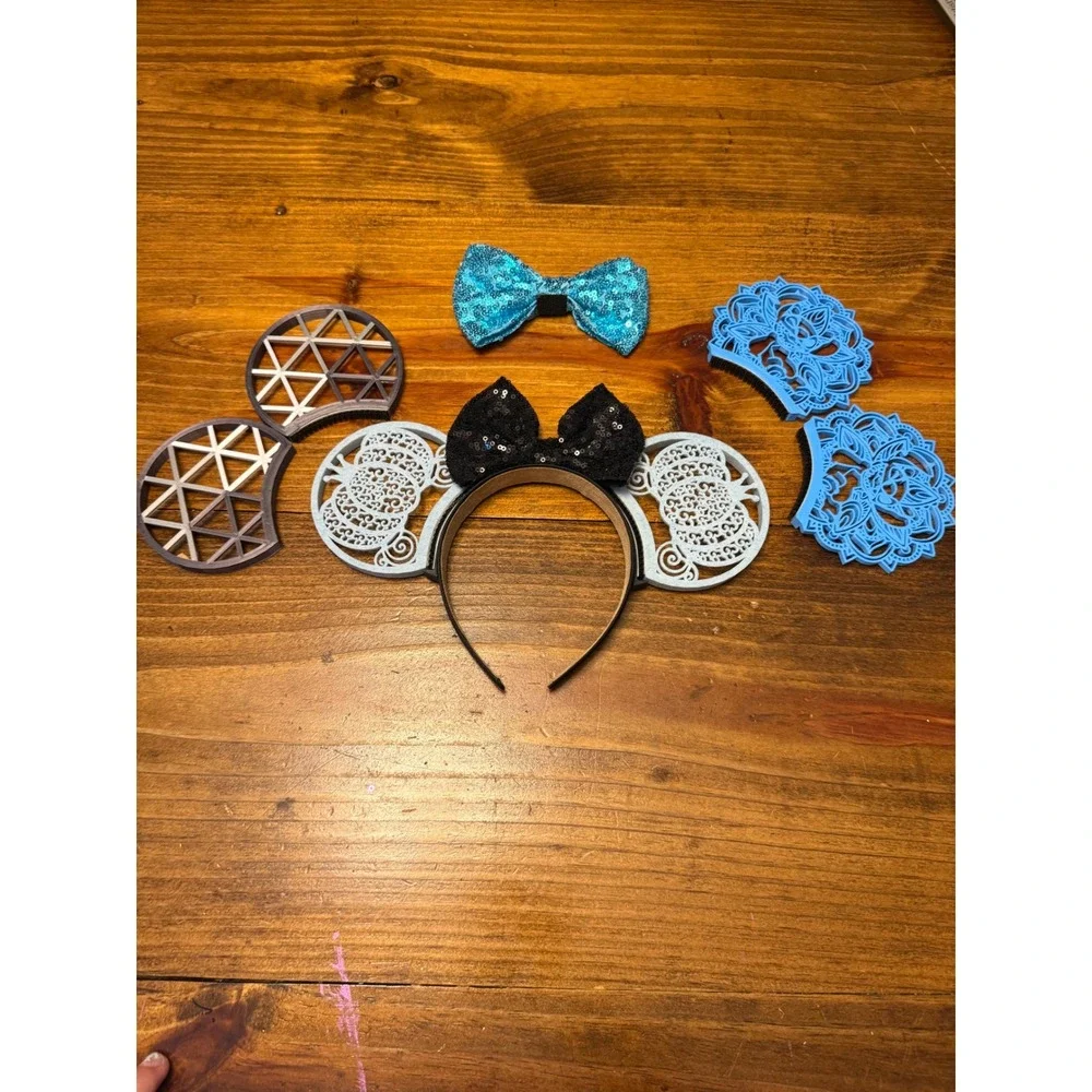 3D Printed Interchangeable Mouse Ears Headband Set Blue Black Silver Good